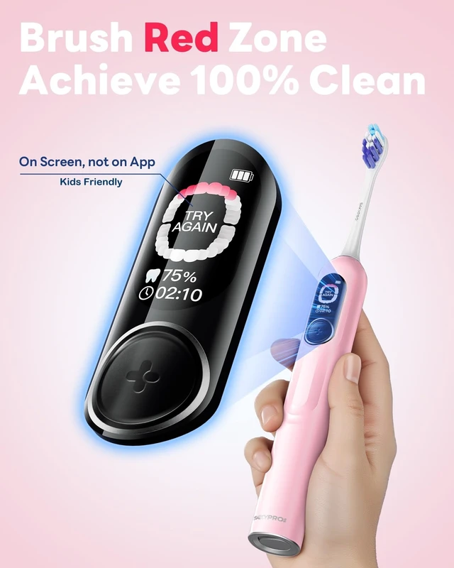 Alt view image 11 of 14 - AI Electric Toothbrush for Adults and Kids (Pink-6p) | Instant Brushing Score, 150Days Battery, No App Required, 2 Soft Brush Heads, Travel Case