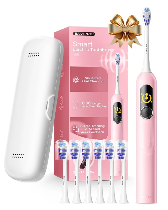 Alt view image 8 of 14 - AI Electric Toothbrush for Adults and Kids (Pink-6p) | Instant Brushing Score, 150Days Battery, No App Required, 2 Soft Brush Heads, Travel Case