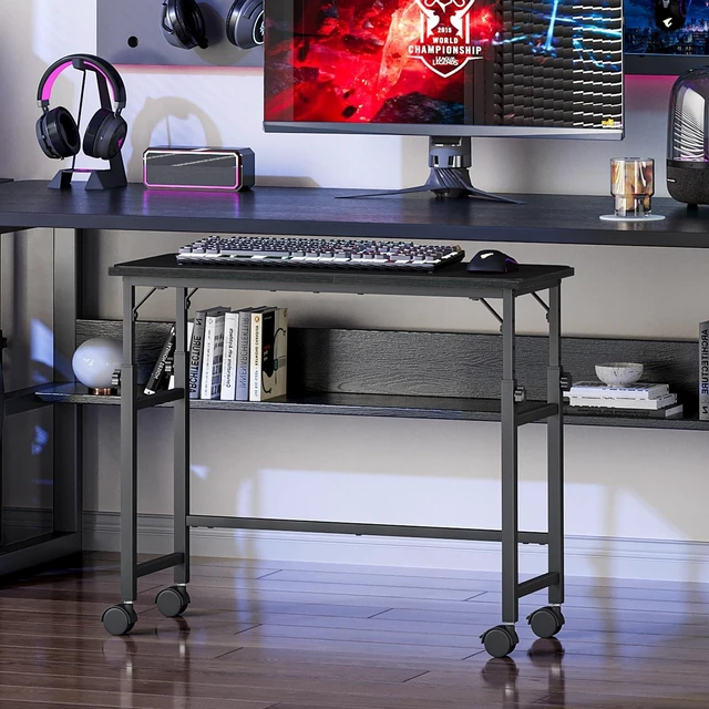 Alt view image 14 of 14 - Mobile Keyboard Tray with Mouse Pad, Height Adjustment 21.6"-31.1", Keyboard Standing Desk, Rolling Under-Desk Extender with Lockable Casters, Desk Accessories for Home Office, Black