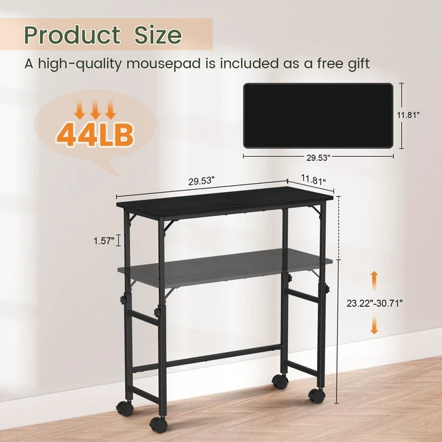 Alt view image 10 of 14 - Mobile Keyboard Tray with Mouse Pad, Height Adjustment 21.6"-31.1", Keyboard Standing Desk, Rolling Under-Desk Extender with Lockable Casters, Desk Accessories for Home Office, Black