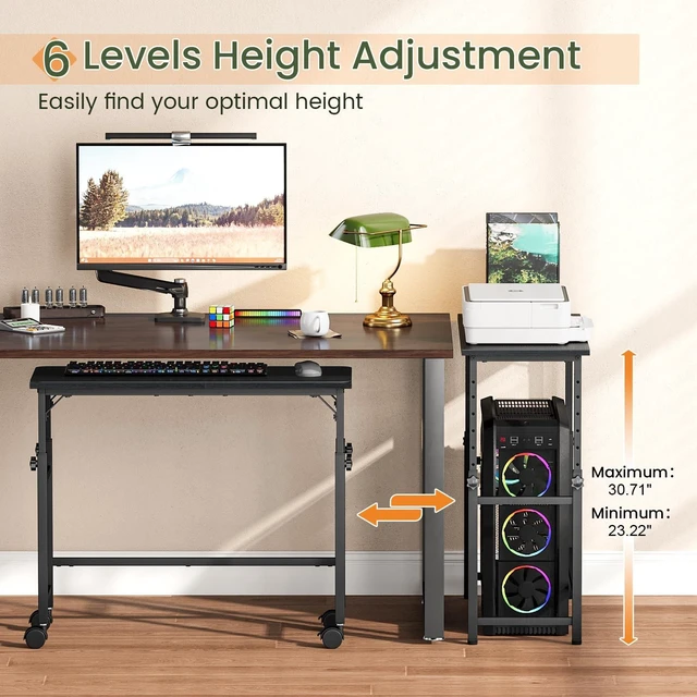 Alt view image 11 of 14 - Mobile Keyboard Tray with Mouse Pad, Height Adjustment 21.6"-31.1", Keyboard Standing Desk, Rolling Under-Desk Extender with Lockable Casters, Desk Accessories for Home Office, Black