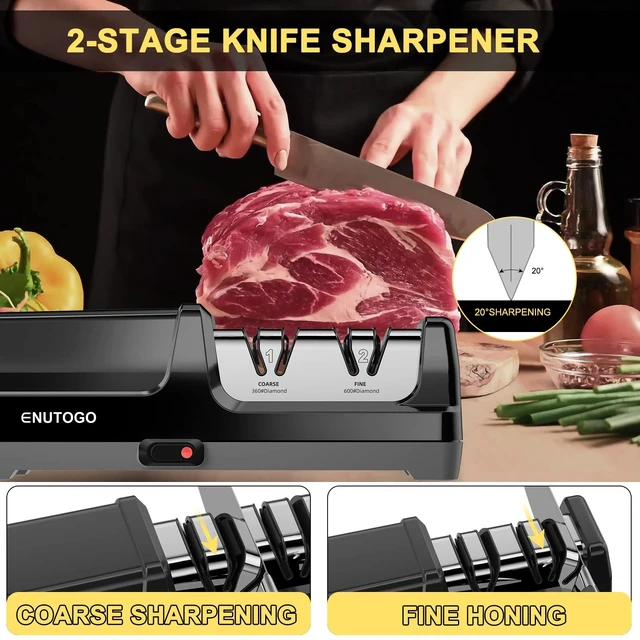 Alt view image 9 of 14 - Knife Sharpener, Professional 2-Stages Eleltric Knife Sharpeners with Diamond Abrasives for 20-Degree Straight Edge, Knife Sharpener for Kitchen Knives with Sharpening and Polishing