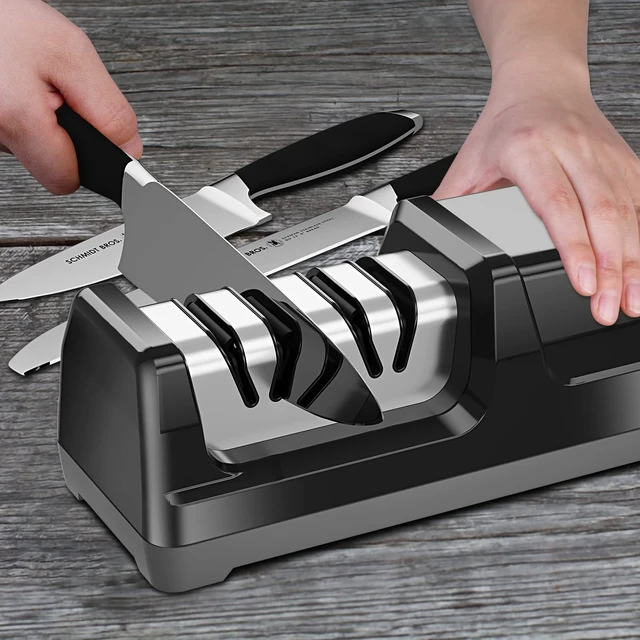 Alt view image 12 of 14 - Knife Sharpener, Professional 2-Stages Eleltric Knife Sharpeners with Diamond Abrasives for 20-Degree Straight Edge, Knife Sharpener for Kitchen Knives with Sharpening and Polishing
