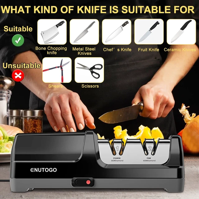 Alt view image 11 of 14 - Knife Sharpener, Professional 2-Stages Eleltric Knife Sharpeners with Diamond Abrasives for 20-Degree Straight Edge, Knife Sharpener for Kitchen Knives with Sharpening and Polishing