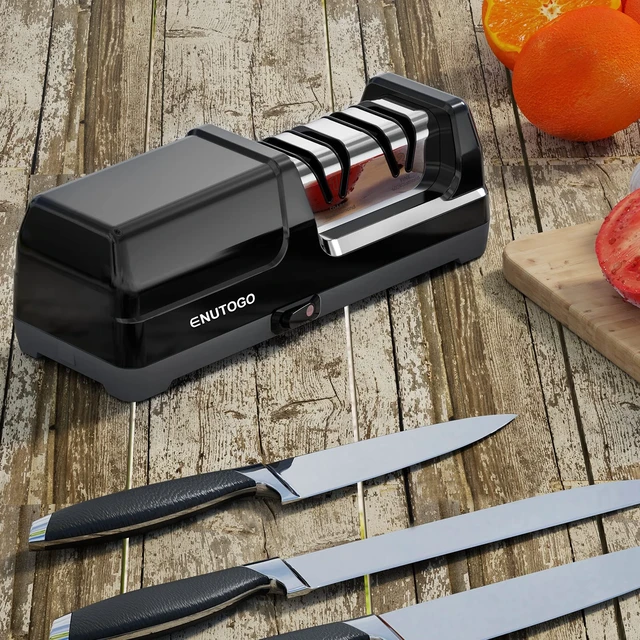 Alt view image 14 of 14 - Knife Sharpener, Professional 2-Stages Eleltric Knife Sharpeners with Diamond Abrasives for 20-Degree Straight Edge, Knife Sharpener for Kitchen Knives with Sharpening and Polishing