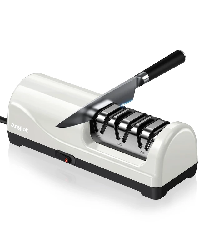 Alt view image 8 of 14 - Kitchen Electric Knife Sharpener, 3-Stage 100% Diamond 20° Angle Guide | Knife Sharpener Electric Fast & Safe Sharpening for Kitchen Knives, Home Use & Beginners (White)