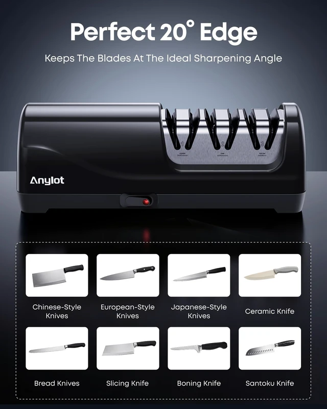 Alt view image 11 of 14 - Electric Knife Sharpener for Kitchen, 3-Stage, 100% Diamond, Fast, Repair | Professional Knife Sharpener Electric 20° Precision Angle Guide, Safe Sharpening for Chef Knives, Home Use & Beginners