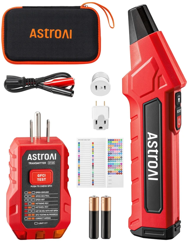 Alt view image 8 of 14 - Circuit Breaker Finder Tool with GFCI Outlet Tester for 90120V AC | Electrical Tester Tool for DIYers/Homeowners/Electricians, Quickly Locates Breakers with Indicators, w/ Case and 4 Adapters