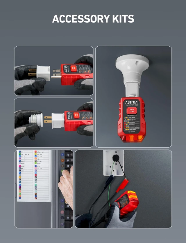 Alt view image 14 of 14 - Circuit Breaker Finder Tool with GFCI Outlet Tester for 90120V AC | Electrical Tester Tool for DIYers/Homeowners/Electricians, Quickly Locates Breakers with Indicators, w/ Case and 4 Adapters