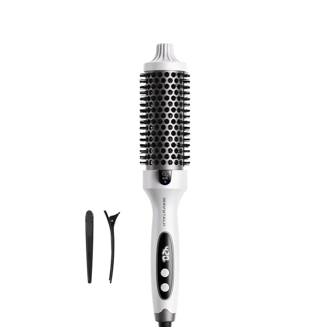 Alt view image 7 of 12 - Thermal Brush Blowout Boost 1.5 Heat Round Brush for Blowout Look | Negative Ion Technology, Tourmaline Ceramic, 5 Temperature Settings Dual Voltage, Less Damage, White