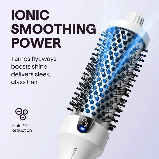 Alt view image 9 of 12 - Thermal Brush Blowout Boost 1.5 Heat Round Brush for Blowout Look | Negative Ion Technology, Tourmaline Ceramic, 5 Temperature Settings Dual Voltage, Less Damage, White