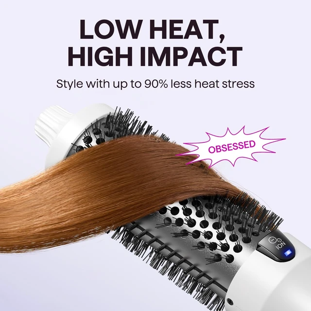 Alt view image 12 of 12 - Thermal Brush Blowout Boost 1.5 Heat Round Brush for Blowout Look | Negative Ion Technology, Tourmaline Ceramic, 5 Temperature Settings Dual Voltage, Less Damage, White