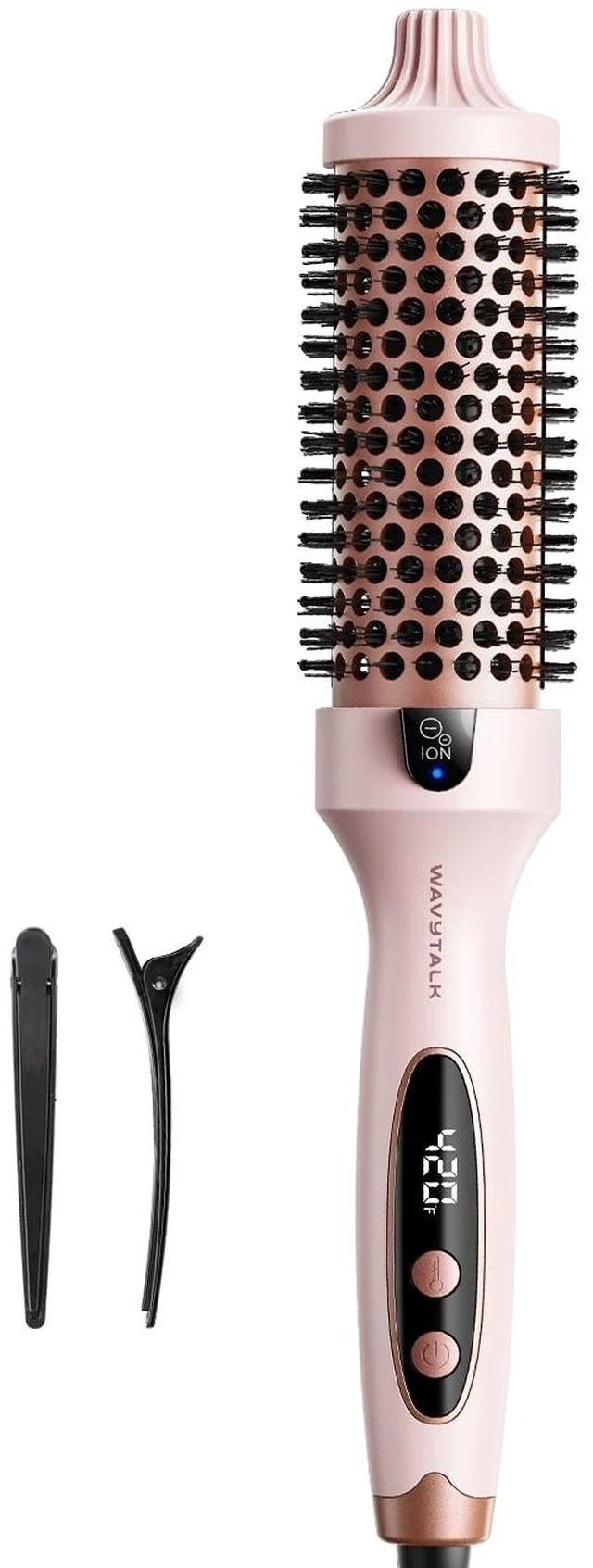 Alt view image 7 of 12 - Thermal Brush Blowout Boost 1.5 Heat Round Brush for Blowout Look | Negative Ion Technology, Tourmaline Ceramic, 5 Temperature Settings Dual Voltage, Less Damage, Sakura Pink