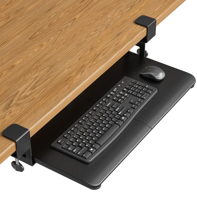 Alt view image 8 of 14 - Under Desk Keyboard Tray, Pull-Out Keyboard & Mouse Platform | C-Clamp Mount, Space-Saving Ergonomic Slide-Out Drawer, 31.3 in Including Clamps, 25.6 x 11.8 in Tray, Black