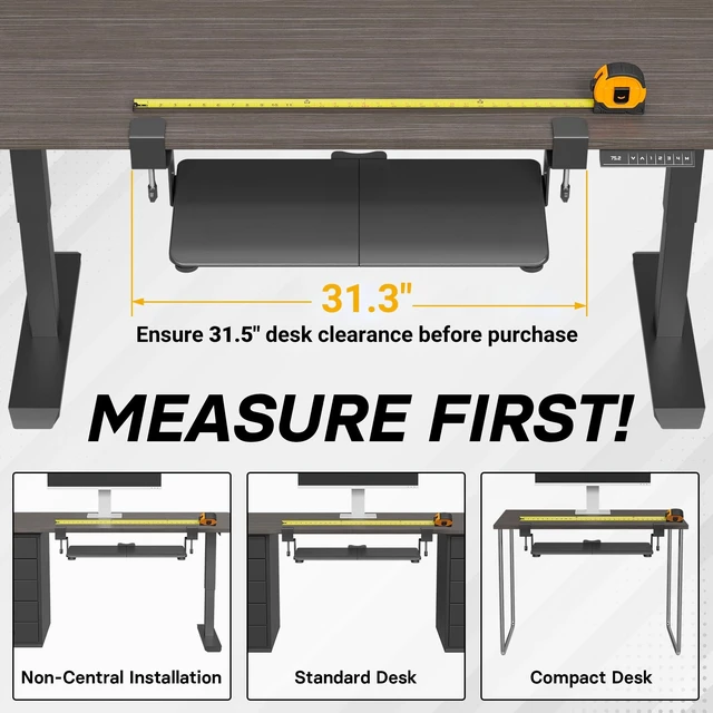 Alt view image 11 of 14 - Under Desk Keyboard Tray, Pull-Out Keyboard & Mouse Platform | C-Clamp Mount, Space-Saving Ergonomic Slide-Out Drawer, 31.3 in Including Clamps, 25.6 x 11.8 in Tray, Black