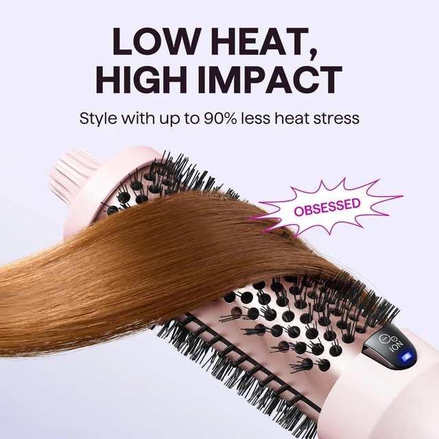 Alt view image 12 of 12 - Thermal Brush Blowout Boost 1.5 Heat Round Brush for Blowout Look | Negative Ion Technology, Tourmaline Ceramic, 5 Temperature Settings Dual Voltage, Less Damage, Sakura Pink