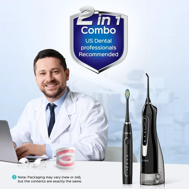 Alt view image 10 of 14 - C20C41 Water Flosser Electric Toothbrush Combo, 2-1 Oral Clean Kit | Brushing & Flossing for Teeth & Braces Cleaning, Gums Care, Portable Travel Use, Gift for Family, Adults, BPA-Free, Black