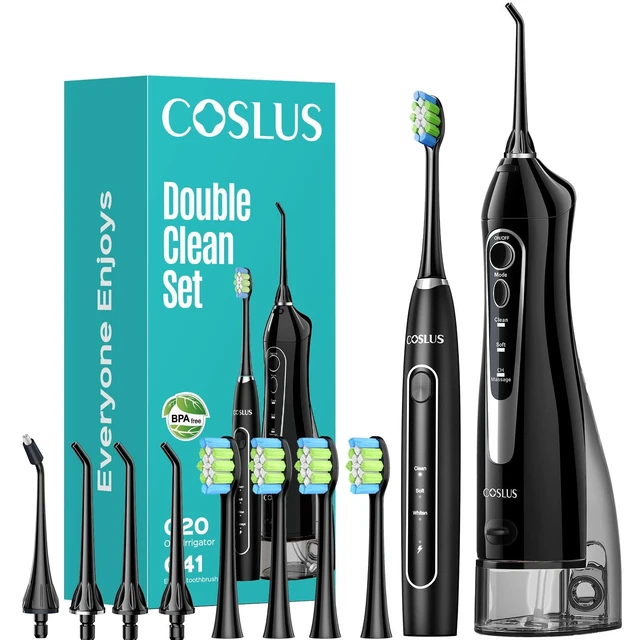 Alt view image 8 of 14 - C20C41 Water Flosser Electric Toothbrush Combo, 2-1 Oral Clean Kit | Brushing & Flossing for Teeth & Braces Cleaning, Gums Care, Portable Travel Use, Gift for Family, Adults, BPA-Free, Black