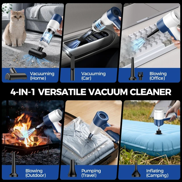Alt view image 10 of 14 - Car Vacuum/Air Duster Portable Cordless - 16000PA High Power Handheld Vacuum with 85,000RPM Brushless Motor, 4-in-1 Rechargeable Mini Vacuum & Blower & Pump for Car Detailing, Home, Office, Pet Hair