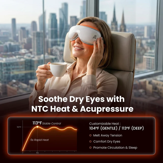 Alt view image 9 of 14 - Eye Massager with Heat and Cooling, FSA-HSA Eligible, Heated Eye Massager Mask for Dry Eyes, Migraines, Headaches Relief, Reduce Strain, Improve Sleeping, Birthday Gift for Women Men