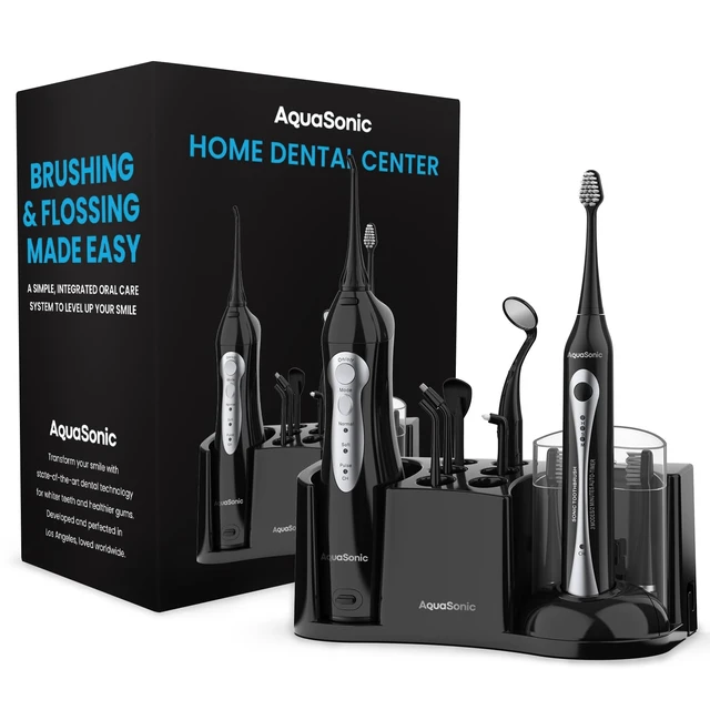 Alt view image 8 of 14 - Home Dental Center Rechargeable Power Toothbrush & Smart Water Flosser - Complete Family Oral Care System - 10 Attachments and Tips Included - Various Modes & Timers (Black)