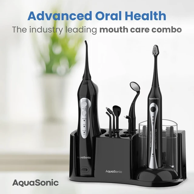Alt view image 13 of 14 - Home Dental Center Rechargeable Power Toothbrush & Smart Water Flosser - Complete Family Oral Care System - 10 Attachments and Tips Included - Various Modes & Timers (Black)