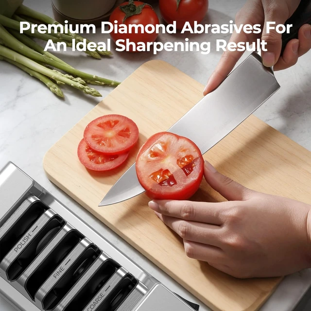 Alt view image 10 of 14 - Knife Sharpener, 3-Stage Diamond Electric Knife Sharpener for Stainless Steel & Ceramic Kitchen Knives, 40 Seconds Quick Repairing & Polishing, Open Design Port for Scissors Sharpening