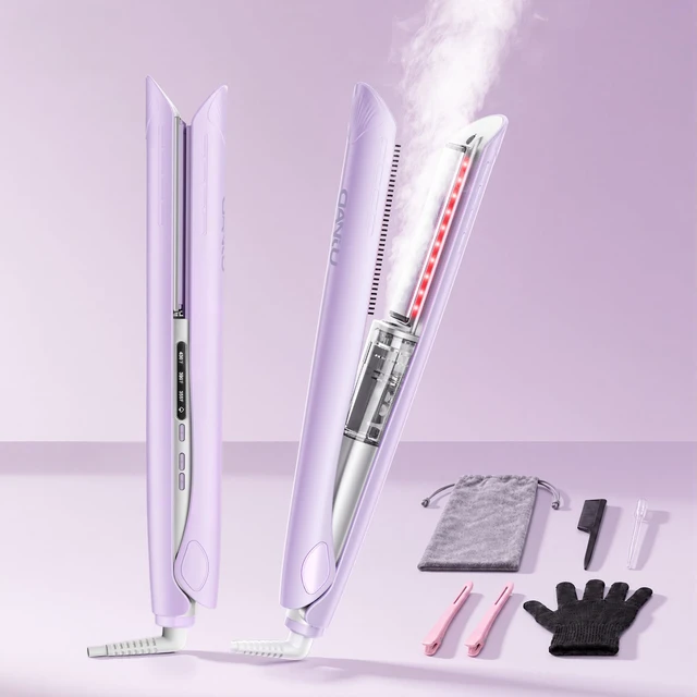 Alt view image 8 of 14 - 1" Cool Mist Flat Iron, Steam Hair Straightener for Less Heat Damage | Detachable Comb, 200M Negative Ions, 10s Heat-Up, 3 Heat Levels, 3D Floating Ceramic Plates, Less Frizz, Magnetic Tank