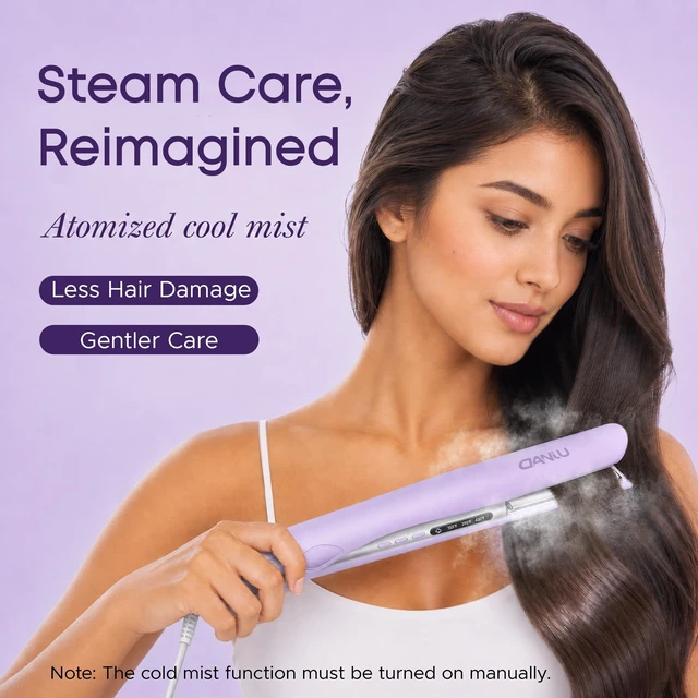 Alt view image 10 of 14 - 1" Cool Mist Flat Iron, Steam Hair Straightener for Less Heat Damage | Detachable Comb, 200M Negative Ions, 10s Heat-Up, 3 Heat Levels, 3D Floating Ceramic Plates, Less Frizz, Magnetic Tank