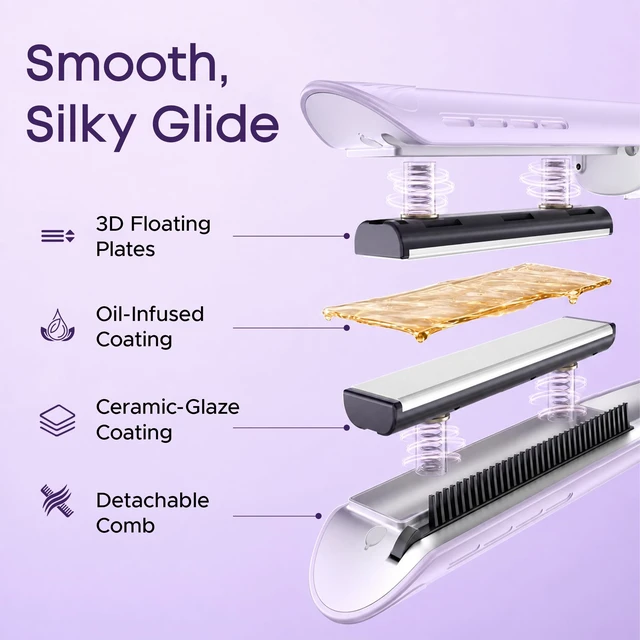 Alt view image 13 of 14 - 1" Cool Mist Flat Iron, Steam Hair Straightener for Less Heat Damage | Detachable Comb, 200M Negative Ions, 10s Heat-Up, 3 Heat Levels, 3D Floating Ceramic Plates, Less Frizz, Magnetic Tank