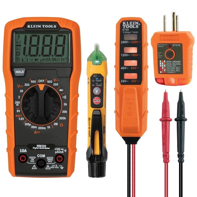 Alt view image 8 of 14 - MM320KIT Digital Multimeter Electrical Test Kit, Non-Contact Voltage Tester, Receptacle Tester, Carrying Case and Batteries