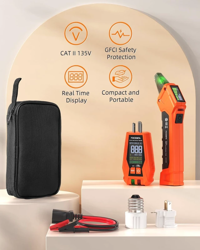 Alt view image 9 of 14 - Circuit Breaker Finder Kit with GFCI Outlet Tester for 90-135V AC Circuits,includes Light Socket Adapter, 3-2 Prong Grounding Adapter & Clip adapter,Portable Electrical Tool with Carrying Case