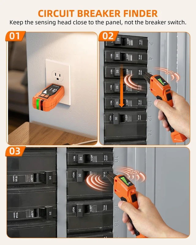 Alt view image 10 of 14 - Circuit Breaker Finder Kit with GFCI Outlet Tester for 90-135V AC Circuits,includes Light Socket Adapter, 3-2 Prong Grounding Adapter & Clip adapter,Portable Electrical Tool with Carrying Case