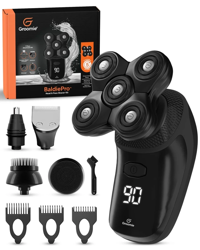 Alt view image 7 of 12 - BaldiePro Cordless Head Shaver Kit for Bald Men, Waterproof | Complete Grooming Kit Includes BaldiePro Head Shaver, Precision Trimmer, Clipper Guards, And Grooming Accessories