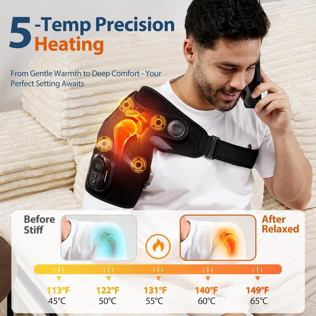 Alt view image 11 of 14 - Heated Shoulder Massager with Remote, Shoulder Heating Pad | Cordless Heated Shoulder Wrap with 5 Vibration Modes & 5 Heating Levels, Auto-Off, 5000mAh, Ideal Gift for Men & Women, Black