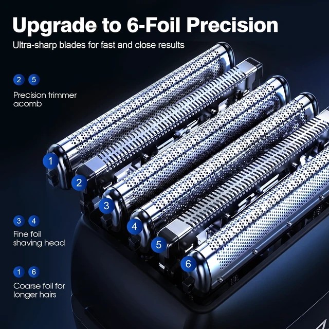 Alt view image 9 of 14 - Electric Foil Shaver for Men, 6-Blade Razor for a Comfortable Shave | Close, comfortable shaving with an advanced floating 6-blade system, wet & dry performance, and USB-C fast charging