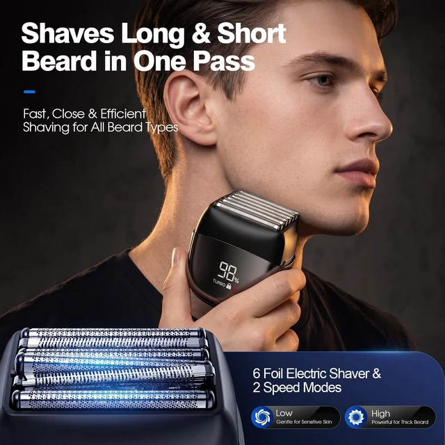 Alt view image 10 of 14 - Electric Foil Shaver for Men, 6-Blade Razor for a Comfortable Shave | Close, comfortable shaving with an advanced floating 6-blade system, wet & dry performance, and USB-C fast charging