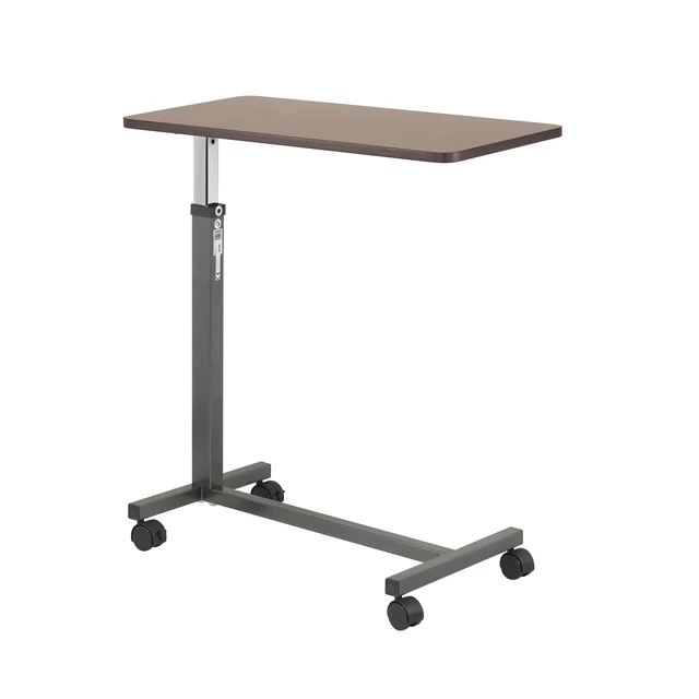 Alt view image 8 of 14 - Overbed Table with Wheels, Woodgrain Top, Silver Vein | Overbed Table with Wheels Offers Secure Height Adjustment and Smooth Rolling Design for Everyday Comfort