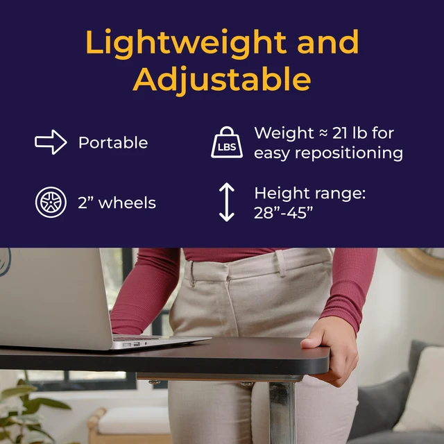 Alt view image 13 of 14 - Overbed Table with Wheels, Woodgrain Top, Silver Vein | Overbed Table with Wheels Offers Secure Height Adjustment and Smooth Rolling Design for Everyday Comfort