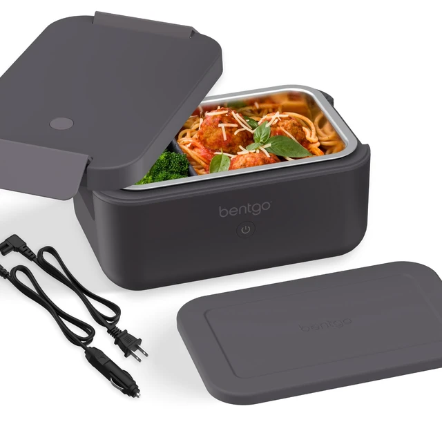 Alt view image 8 of 14 - Heat Electric Lunch Box & Portable Food Warmer for Work & Travel | Heated Lunch Box, 4.1-Cup Stainless Steel Container, Leakproof Lid, Wall & Car Power Cords (Obsidian)
