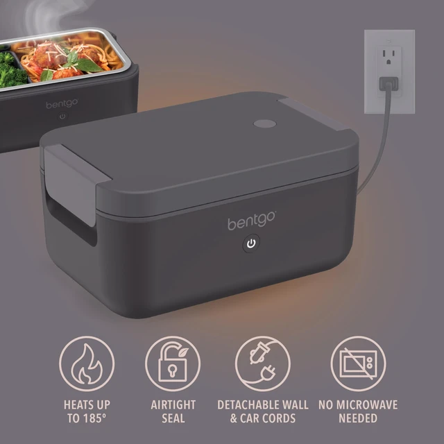 Alt view image 10 of 14 - Heat Electric Lunch Box & Portable Food Warmer for Work & Travel | Heated Lunch Box, 4.1-Cup Stainless Steel Container, Leakproof Lid, Wall & Car Power Cords (Obsidian)