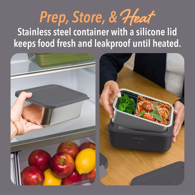 Alt view image 12 of 14 - Heat Electric Lunch Box & Portable Food Warmer for Work & Travel | Heated Lunch Box, 4.1-Cup Stainless Steel Container, Leakproof Lid, Wall & Car Power Cords (Obsidian)