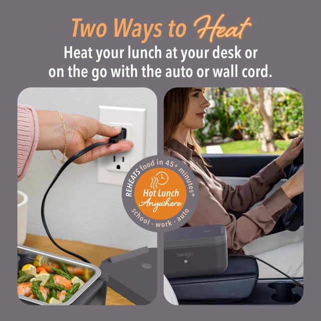 Alt view image 11 of 14 - Heat Electric Lunch Box & Portable Food Warmer for Work & Travel | Heated Lunch Box, 4.1-Cup Stainless Steel Container, Leakproof Lid, Wall & Car Power Cords (Obsidian)