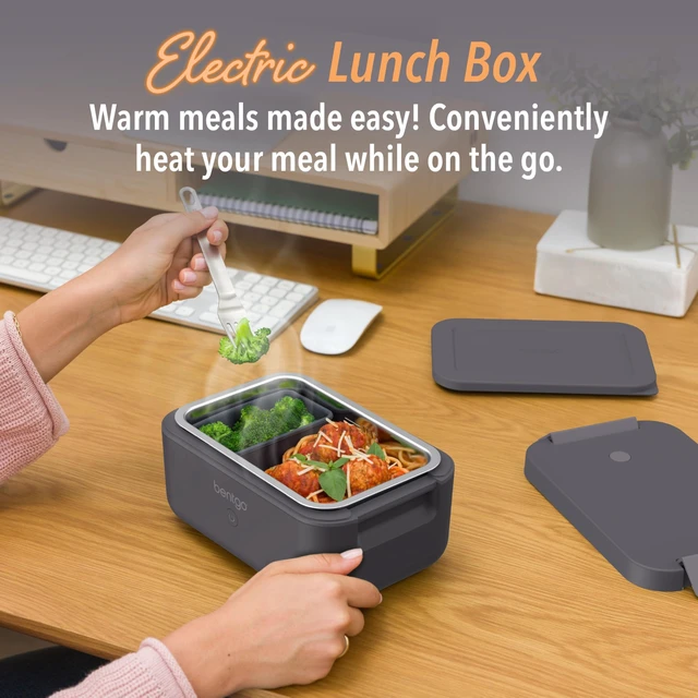 Alt view image 9 of 14 - Heat Electric Lunch Box & Portable Food Warmer for Work & Travel | Heated Lunch Box, 4.1-Cup Stainless Steel Container, Leakproof Lid, Wall & Car Power Cords (Obsidian)