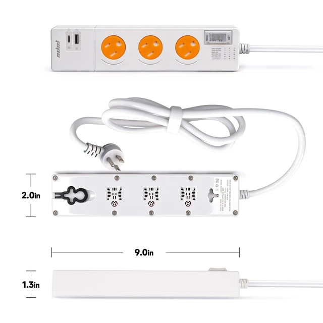 Alt view image 10 of 10 - Power Strip with Rotating Safety Shutter USB Charging&Circuit Tester | 6.0ft Extension Cord 3 Outlet(1875W/15A)2 USB Ports 20W Fast Charging (1 USB C )anti-shock protection,Overload protection