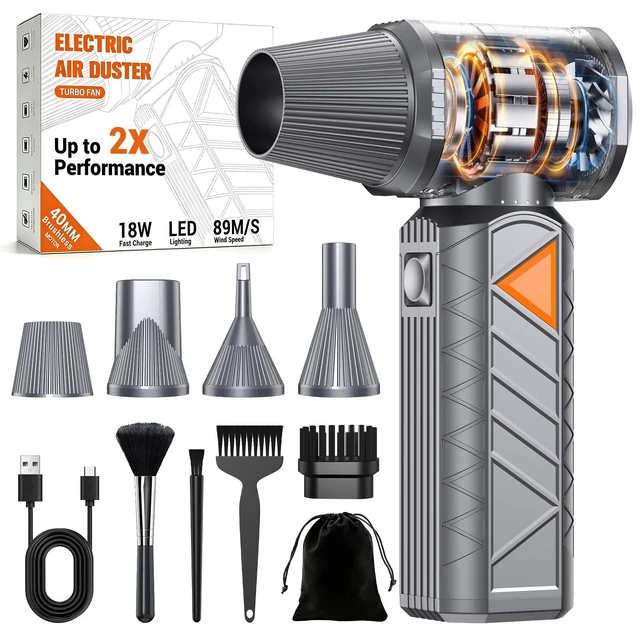 Alt view image 8 of 14 - Compressed Air Duster, 350W Cordless Electric Air Blower, Rechargeable Mini 10000mAh, 180,000 RPM, 1.57" Brushless Motor, Fast Charge, Cleaning for PC/Keyboard/Electronics, Car & Home, Outdoor Camping
