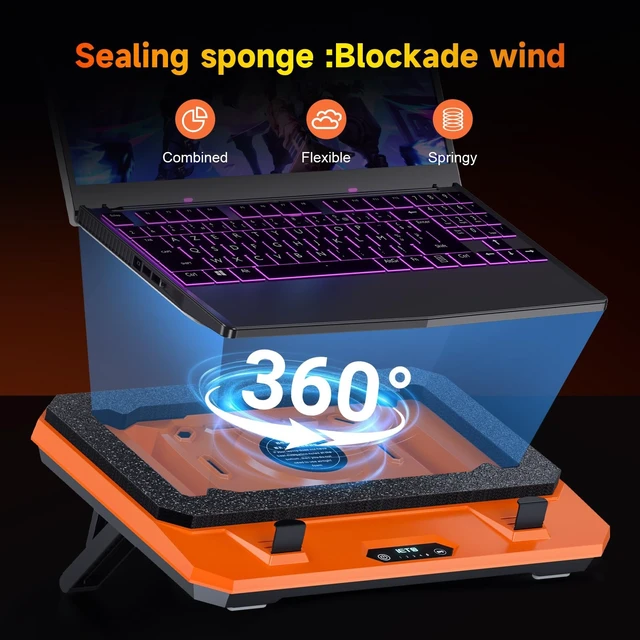 Alt view image 10 of 14 - GT300 Upgraded Laptop Cooling Pad with Adjustable Stand, Turbo Boosted Cooler for Rapid Cooling 10-17inch Gaming Laptop, Flexible Sealing RingFeaturing Air Filtration and USB Hub