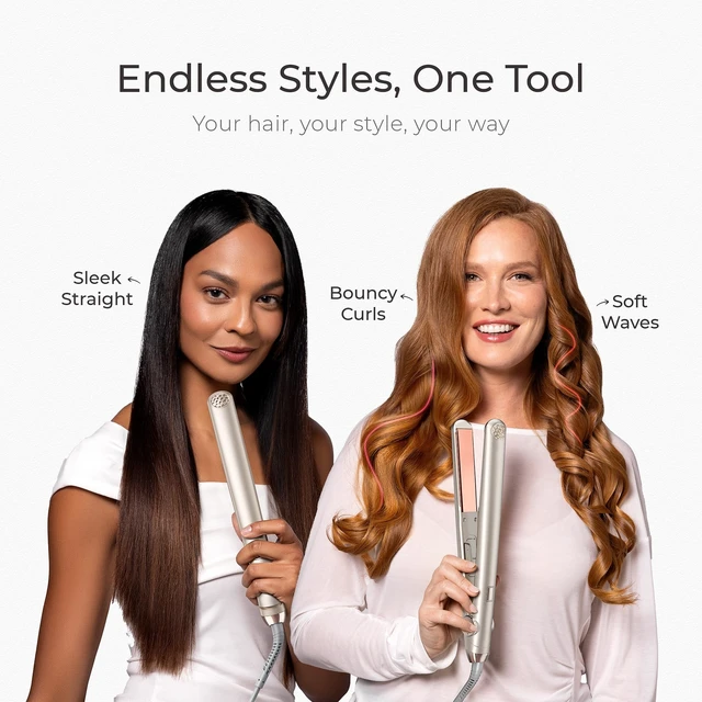 Alt view image 14 of 14 - Flat Iron Hair Straightener and Curler 2 in 1 with 10s Fast Heating, 1 Inch Professional Titanium Straightening Curling Iron with 32 Adjustable Temp and Automatic Shut Off, Champagne