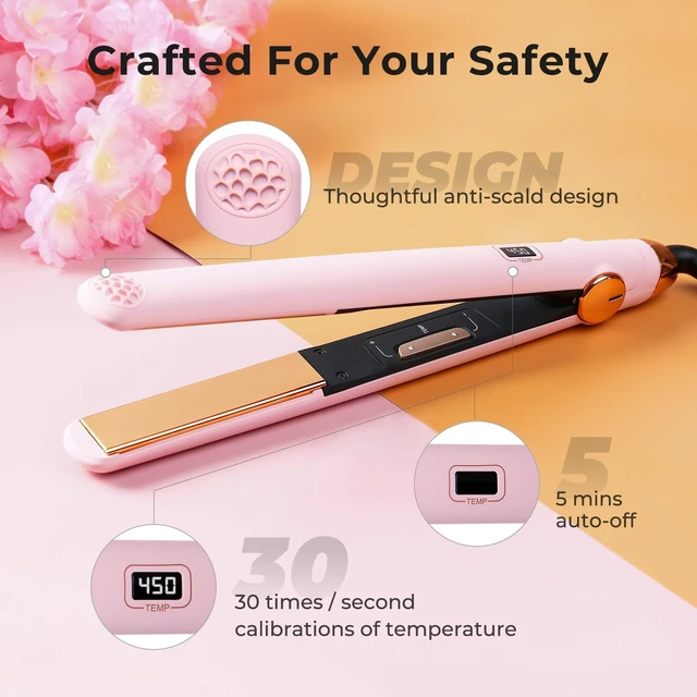 Alt view image 14 of 14 - Flat Iron Hair Straightener and Curler 2 in 1 with 10s Fast Heating, 1 Inch Professional Titanium Straightening Curling Iron with 32 Adjustable Temp and Automatic Shut Off, Light Pink