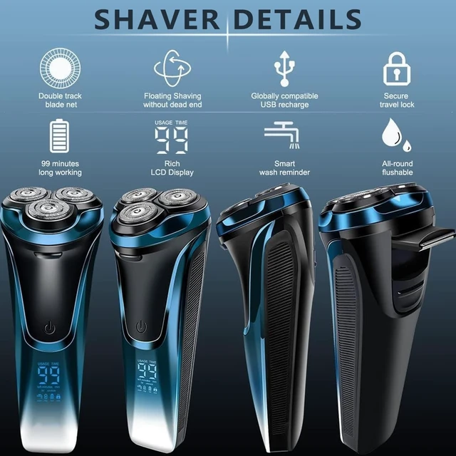 Alt view image 9 of 12 - Snapbuy Electric Razor for Men,4D Floating Head Rotary Shaver,Snapbuy Electric Razor Pro of Father,Ipx7 Waterproof,Wet & Dry Fast Charging Electrical Shaver LCD Display(Blue)